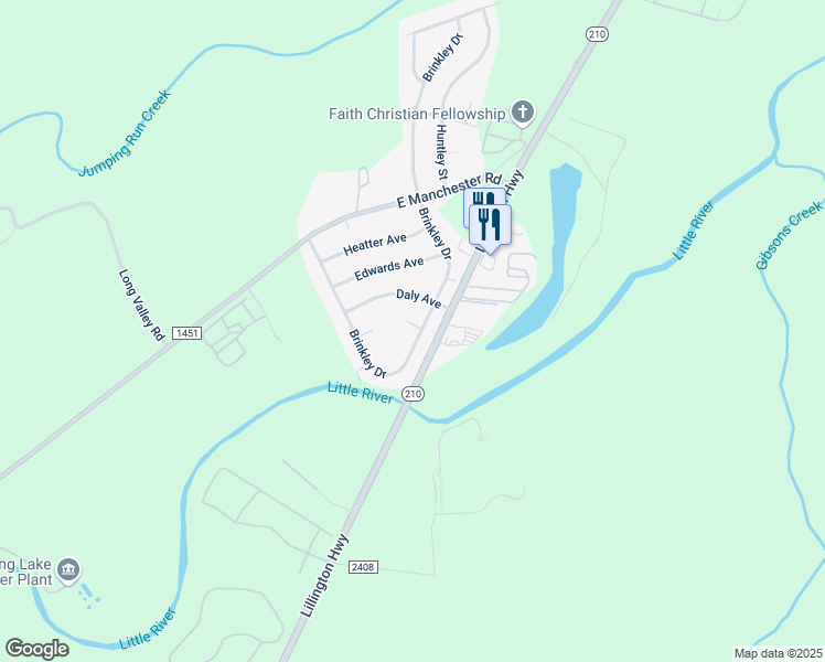 map of restaurants, bars, coffee shops, grocery stores, and more near 2519 Brinkley Drive in Spring Lake