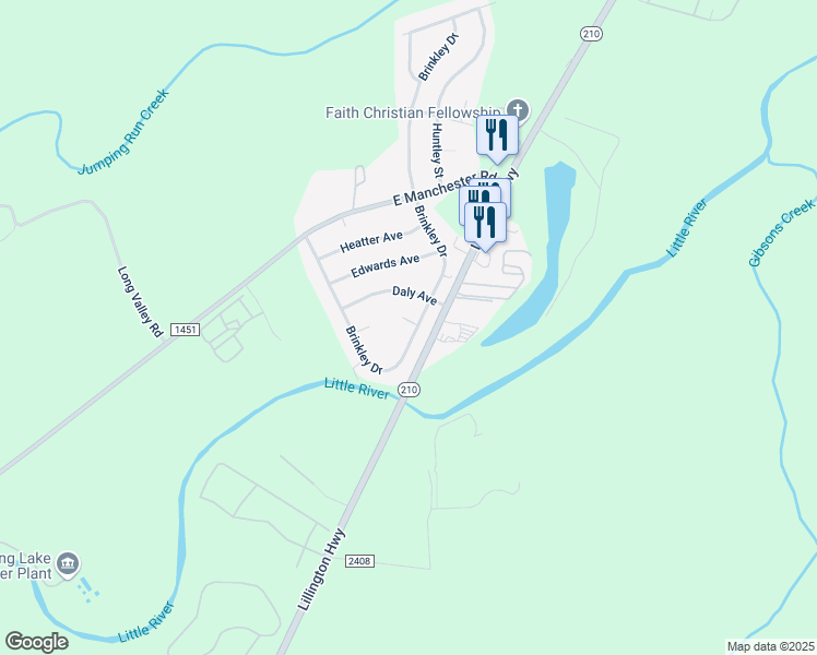 map of restaurants, bars, coffee shops, grocery stores, and more near 2519 Brinkley Drive in Spring Lake