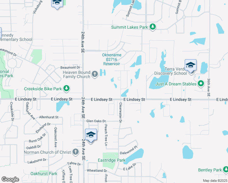 map of restaurants, bars, coffee shops, grocery stores, and more near 2615 East Lindsey Street in Norman