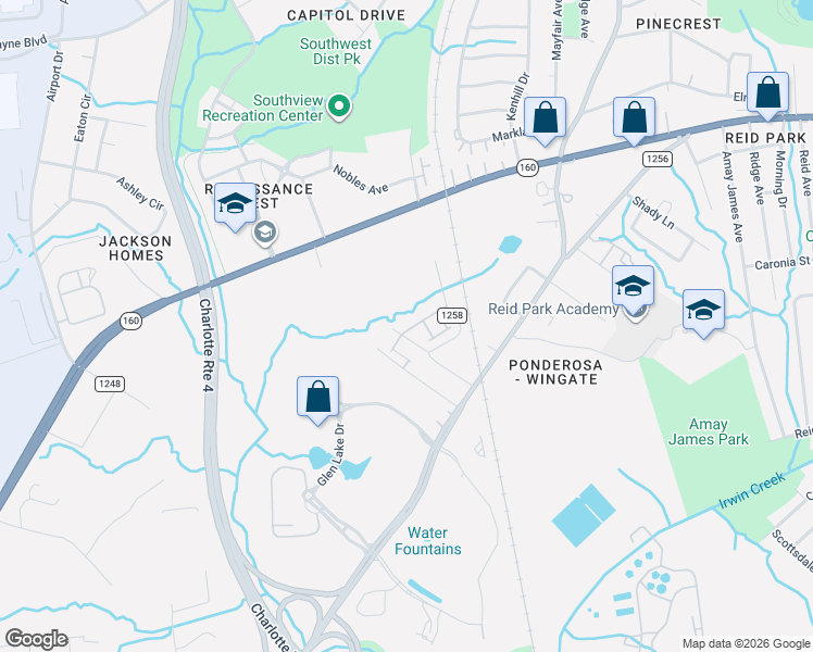 map of restaurants, bars, coffee shops, grocery stores, and more near in Charlotte