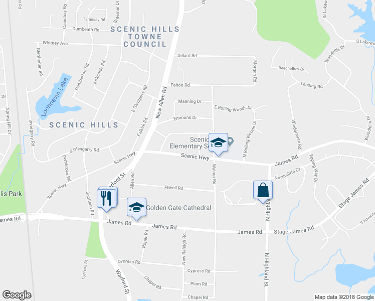 map of restaurants, bars, coffee shops, grocery stores, and more near 3344 Scenic Highway in Memphis
