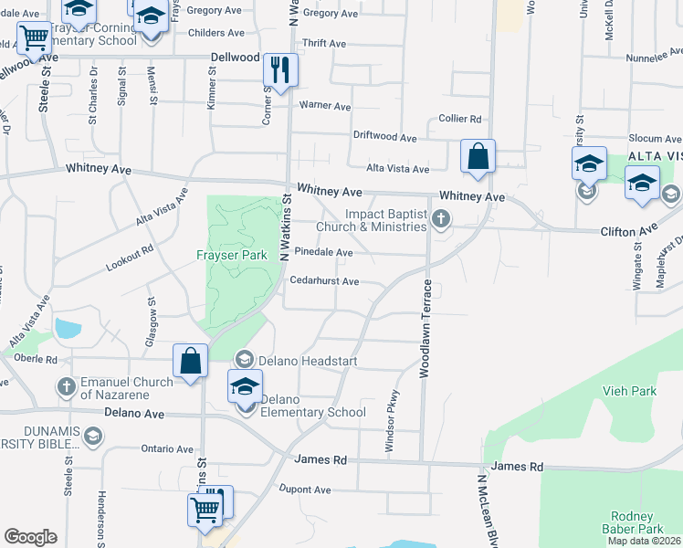 map of restaurants, bars, coffee shops, grocery stores, and more near 1872 Cedarhurst Avenue in Memphis