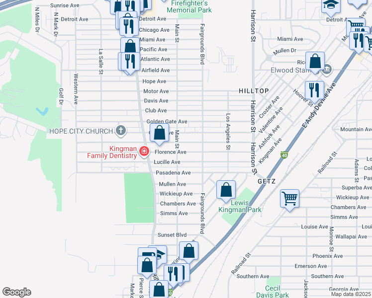 map of restaurants, bars, coffee shops, grocery stores, and more near 2030 Robinson Avenue in Kingman