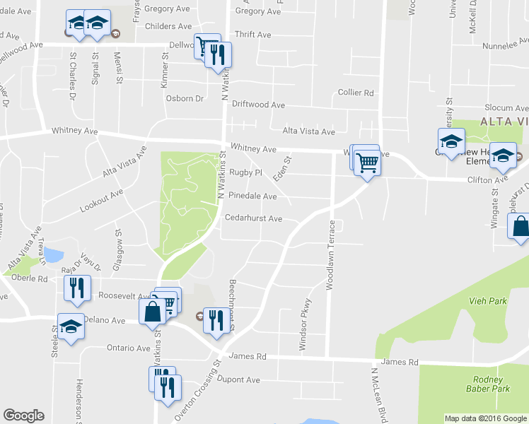 map of restaurants, bars, coffee shops, grocery stores, and more near 1872 Cedarhurst Avenue in Memphis