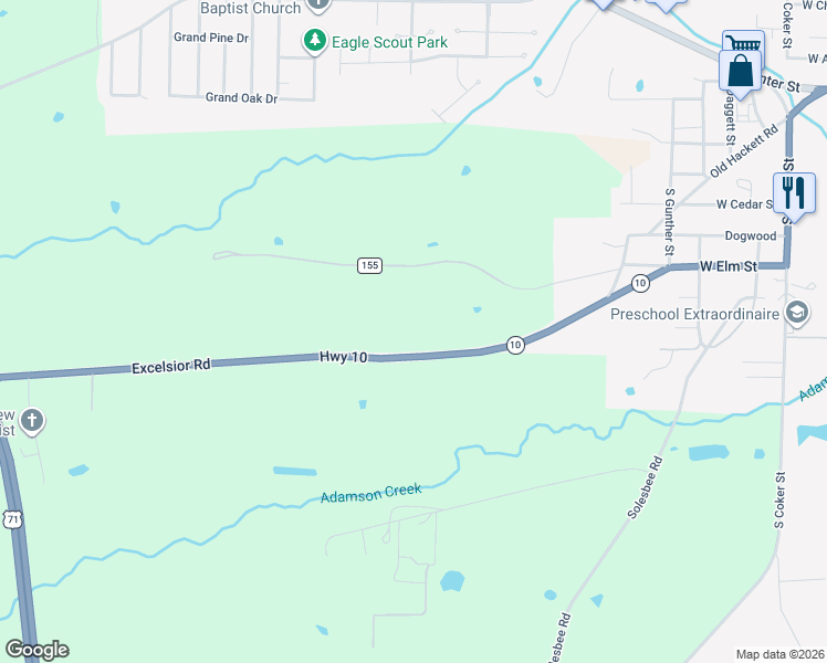 map of restaurants, bars, coffee shops, grocery stores, and more near 1100 Excelsior Road in Greenwood