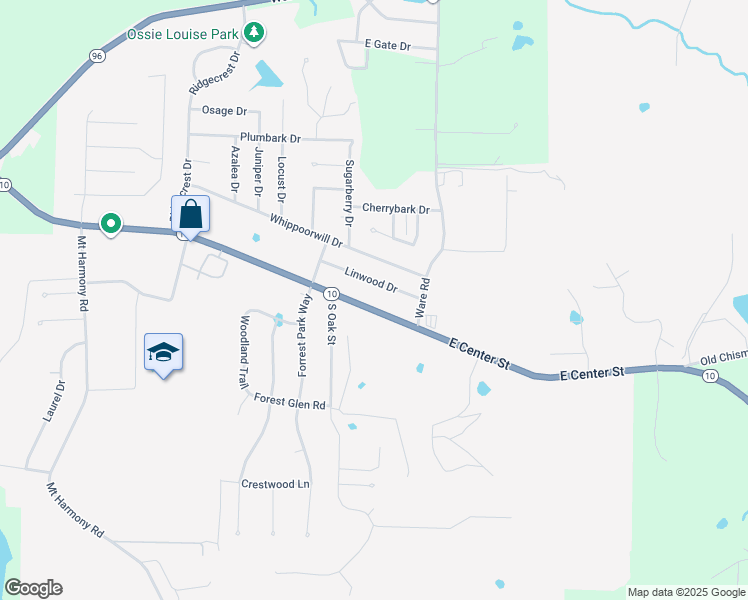 map of restaurants, bars, coffee shops, grocery stores, and more near 1914-2098 East Center Street in Greenwood
