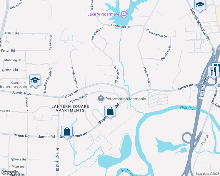 map of restaurants, bars, coffee shops, grocery stores, and more near 2908 Paddington Cove in Memphis