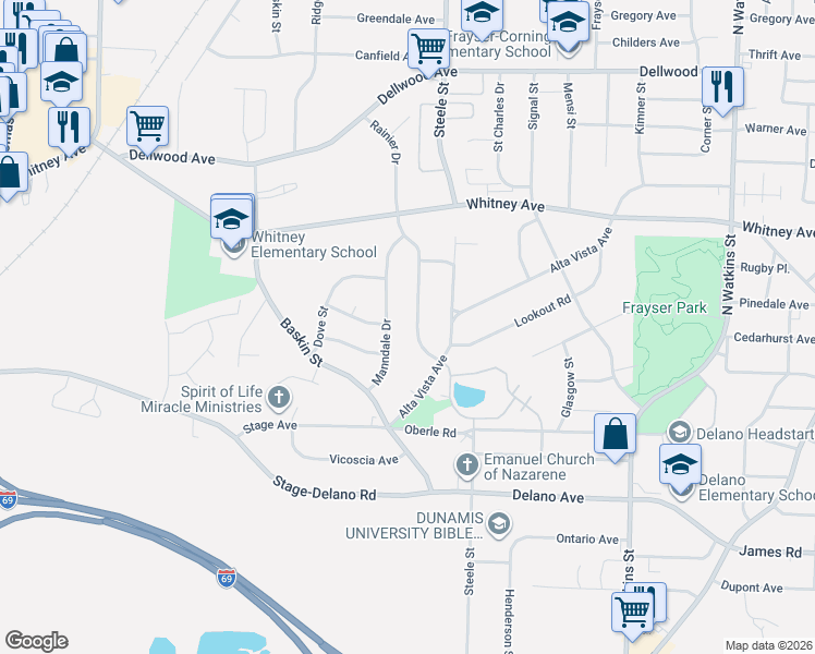 map of restaurants, bars, coffee shops, grocery stores, and more near 2905 Rainier Drive in Memphis