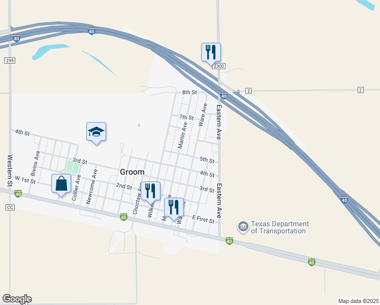 map of restaurants, bars, coffee shops, grocery stores, and more near 500-598 Ware Ave in Groom