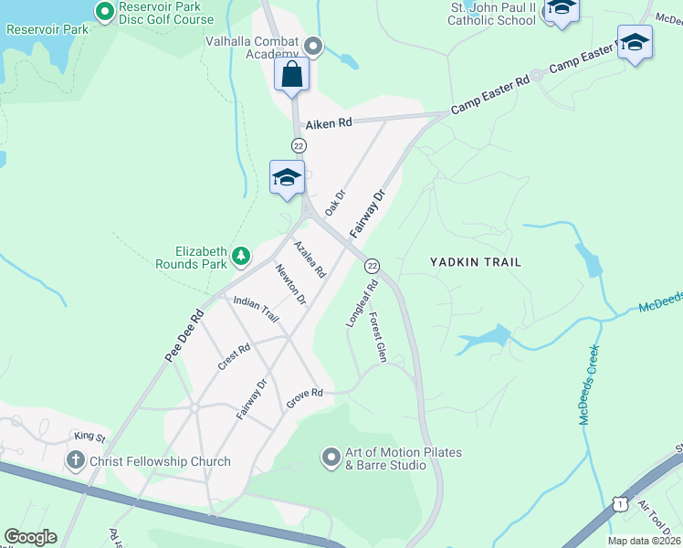 map of restaurants, bars, coffee shops, grocery stores, and more near 575 Fairway Drive in Southern Pines