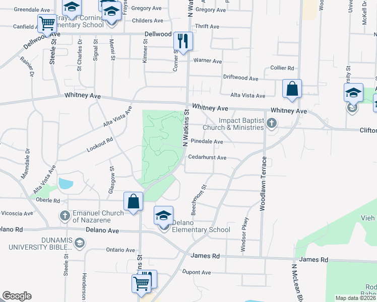 map of restaurants, bars, coffee shops, grocery stores, and more near 1822 Cedarhurst Avenue in Memphis