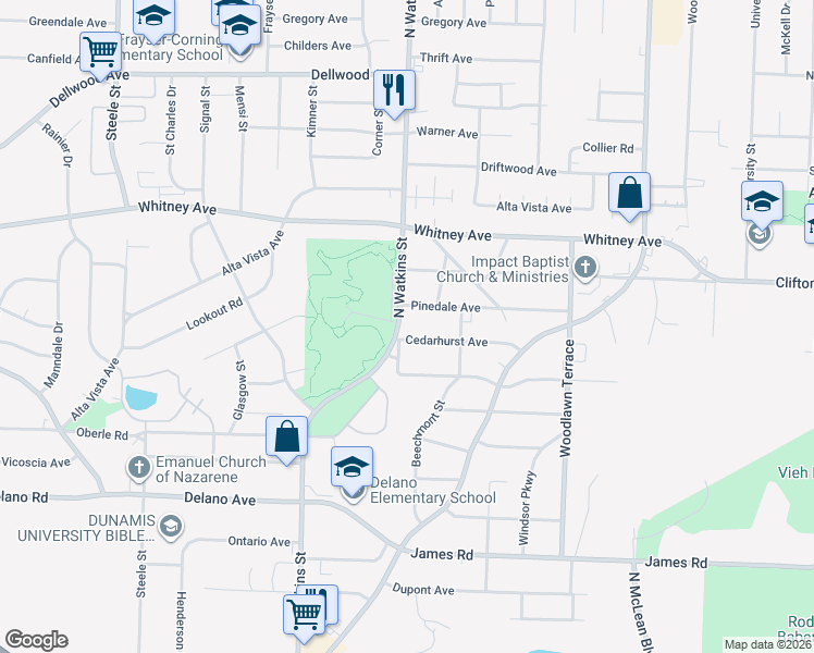 map of restaurants, bars, coffee shops, grocery stores, and more near 1822 Cedarhurst Avenue in Memphis
