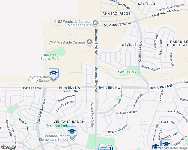map of restaurants, bars, coffee shops, grocery stores, and more near 10428 Venticello Drive Northwest in Albuquerque