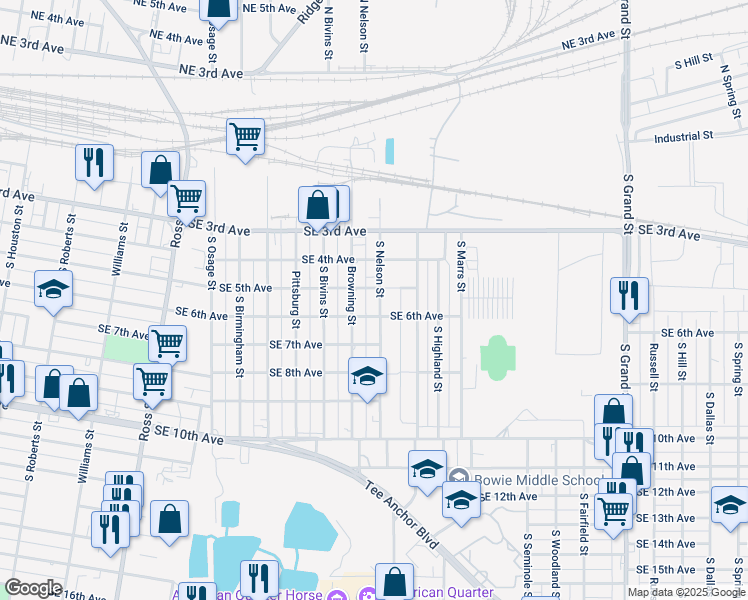 map of restaurants, bars, coffee shops, grocery stores, and more near 504 South Nelson Street in Amarillo