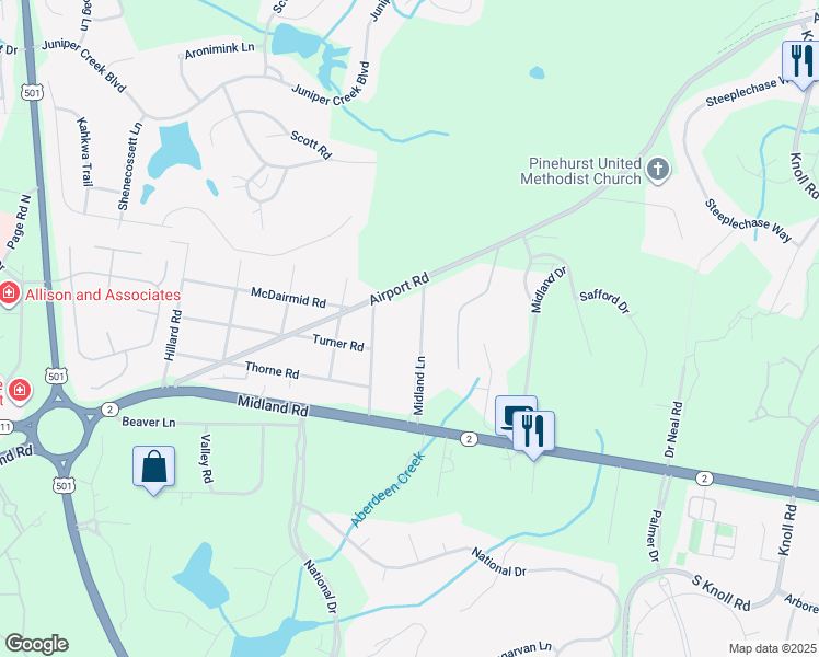 map of restaurants, bars, coffee shops, grocery stores, and more near 156 Medlin Lane in Carthage