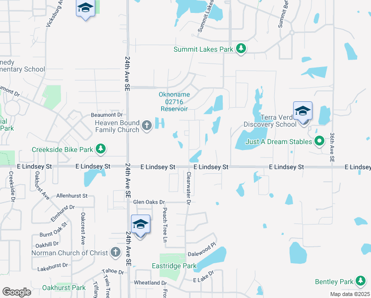 map of restaurants, bars, coffee shops, grocery stores, and more near 2615 East Lindsey Street in Norman