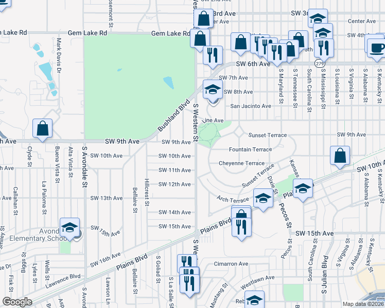 map of restaurants, bars, coffee shops, grocery stores, and more near 908 South Western Street in Amarillo