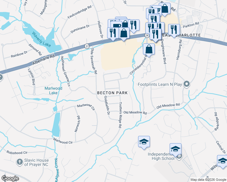 map of restaurants, bars, coffee shops, grocery stores, and more near in Charlotte