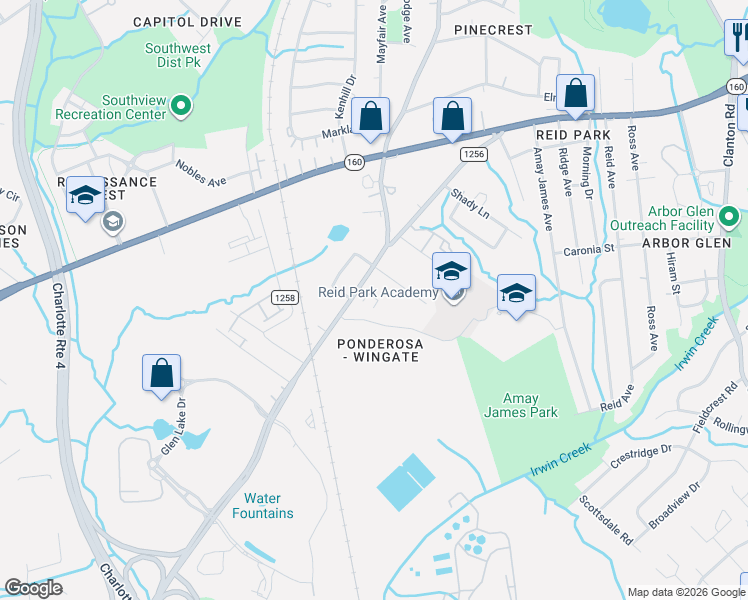 map of restaurants, bars, coffee shops, grocery stores, and more near 4206 West Tyvola Road in Charlotte