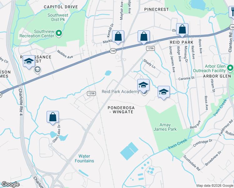 map of restaurants, bars, coffee shops, grocery stores, and more near 4206 West Tyvola Road in Charlotte