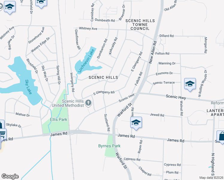 map of restaurants, bars, coffee shops, grocery stores, and more near 3124 South Glengarry Road in Memphis