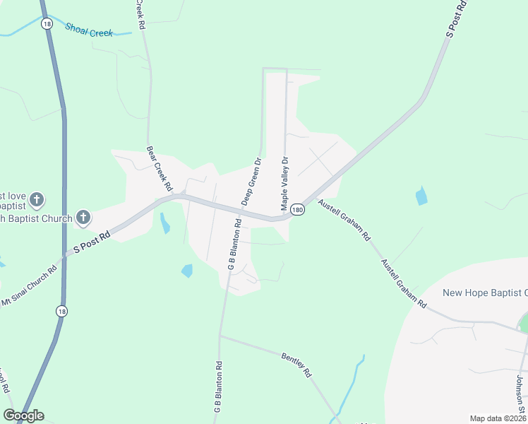 map of restaurants, bars, coffee shops, grocery stores, and more near 2620 South Post Road in Shelby