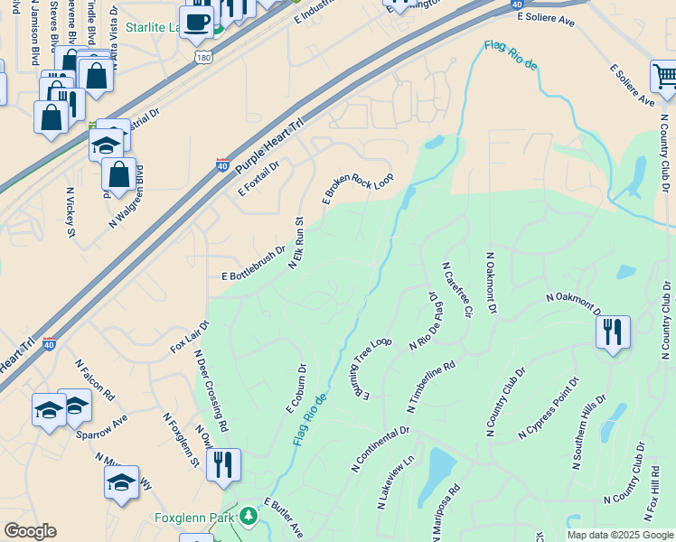 map of restaurants, bars, coffee shops, grocery stores, and more near 2450 North Whispering Pines Way in Flagstaff