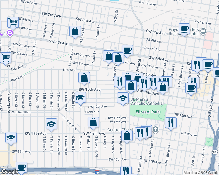 map of restaurants, bars, coffee shops, grocery stores, and more near 1204 Southwest 10th Avenue in Amarillo