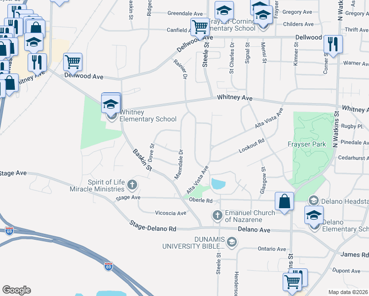 map of restaurants, bars, coffee shops, grocery stores, and more near 2905 Rainier Drive in Memphis