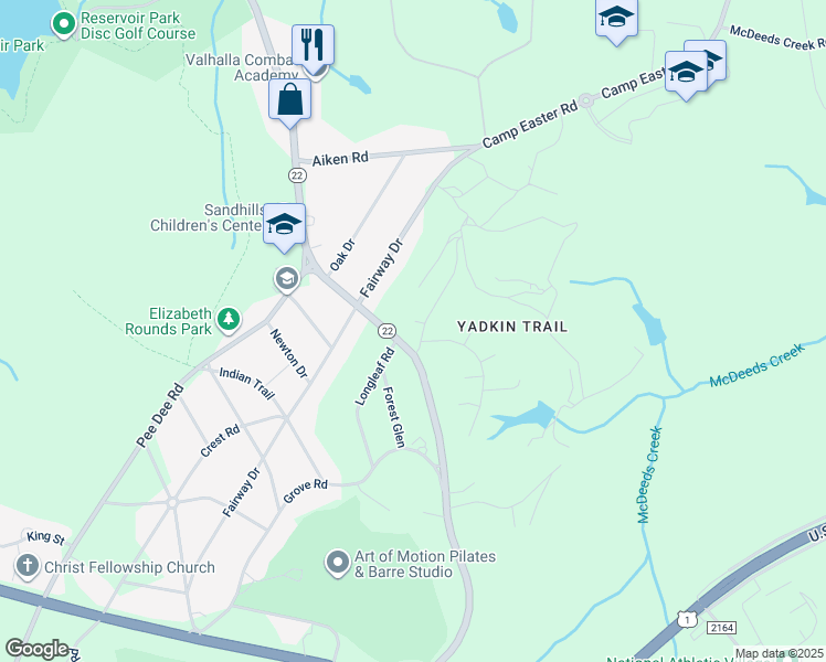 map of restaurants, bars, coffee shops, grocery stores, and more near 110 Pine Cone Way in Southern Pines