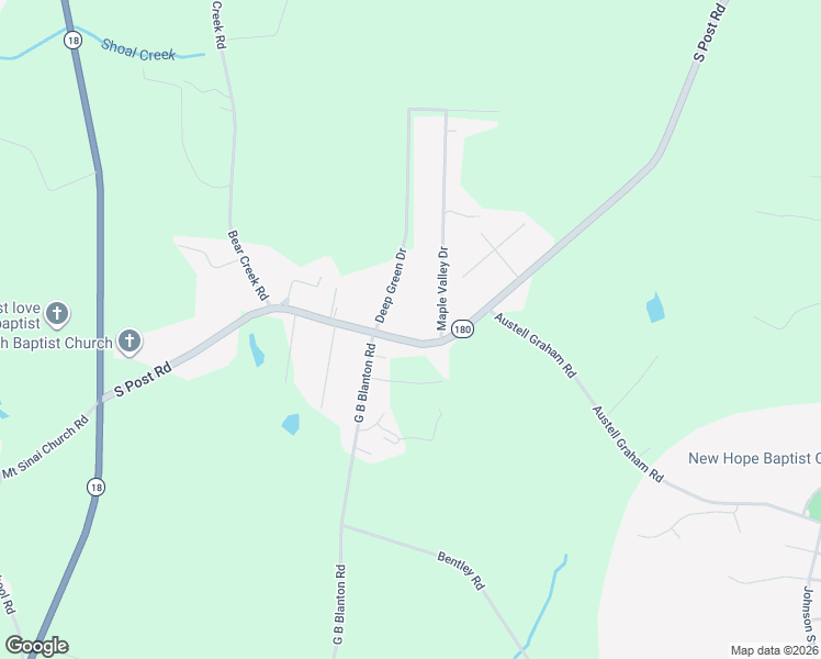 map of restaurants, bars, coffee shops, grocery stores, and more near 2620 South Post Road in Shelby