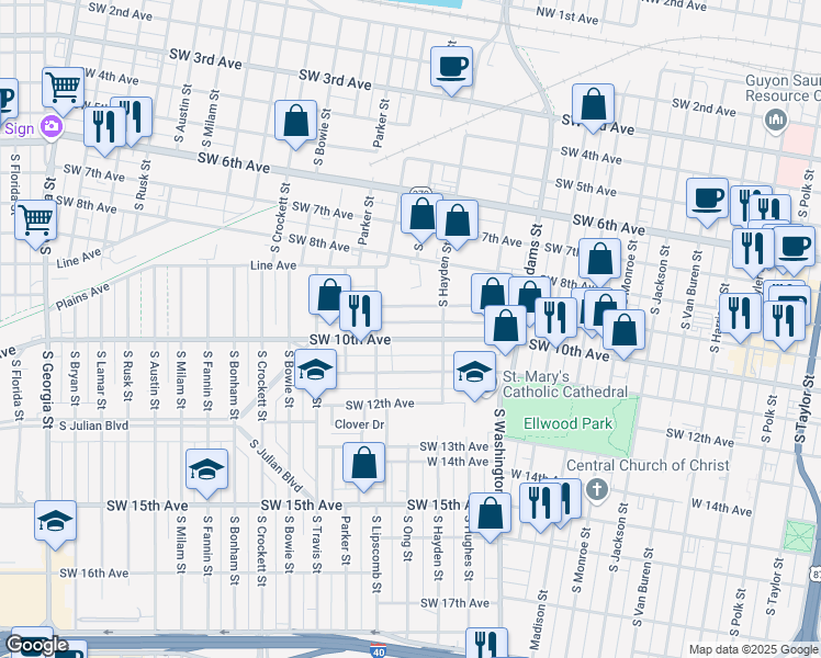 map of restaurants, bars, coffee shops, grocery stores, and more near 1204 Southwest 10th Avenue in Amarillo