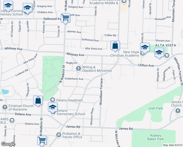 map of restaurants, bars, coffee shops, grocery stores, and more near 1957 Pinedale Avenue in Memphis