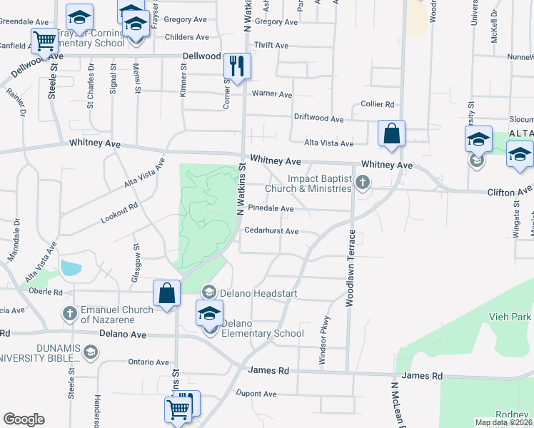 map of restaurants, bars, coffee shops, grocery stores, and more near 1822 Cedarhurst Avenue in Memphis