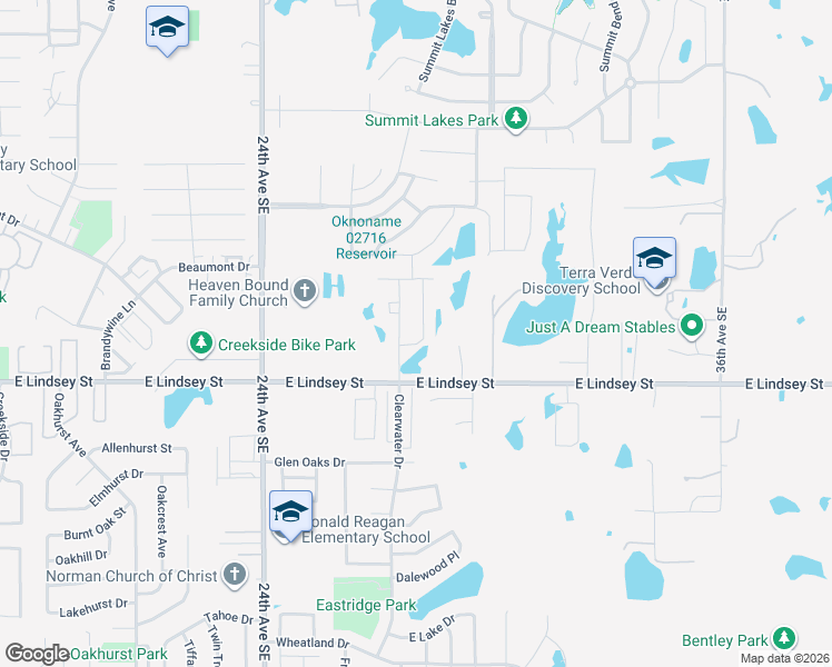map of restaurants, bars, coffee shops, grocery stores, and more near 2655 East Lindsey Street in Norman
