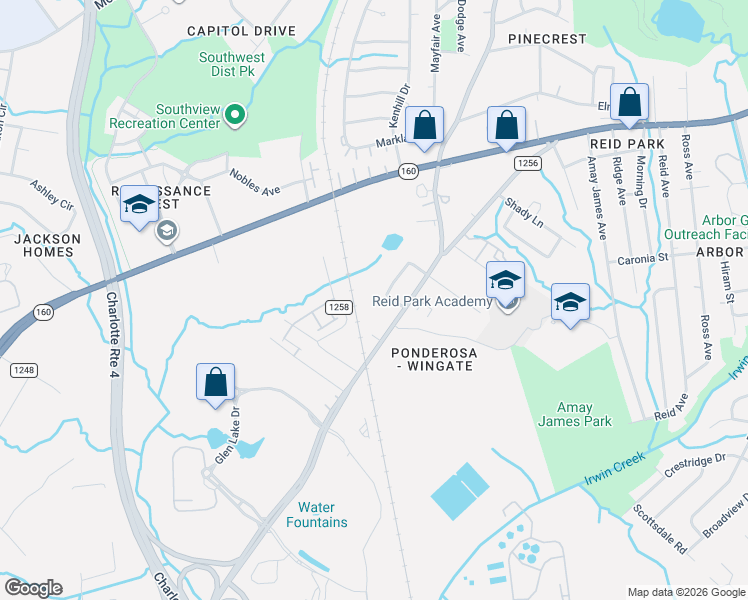 map of restaurants, bars, coffee shops, grocery stores, and more near 2913 New Pineola Road in Charlotte