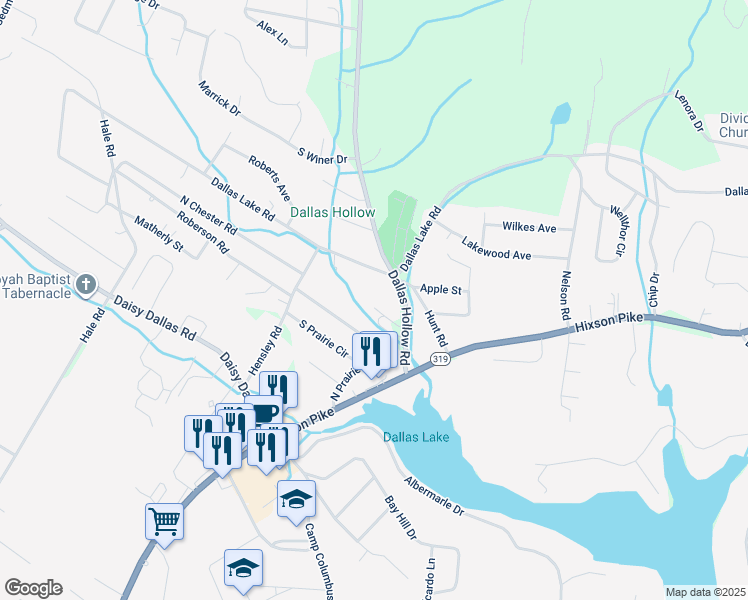 map of restaurants, bars, coffee shops, grocery stores, and more near 8815 Dallas Hollow Road in Hamilton County