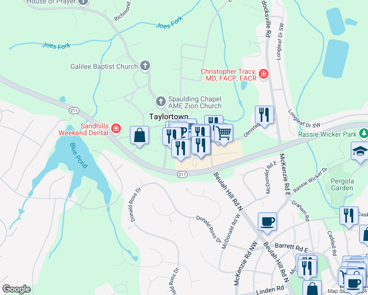 map of restaurants, bars, coffee shops, grocery stores, and more near 201 Ivey Lane in West End