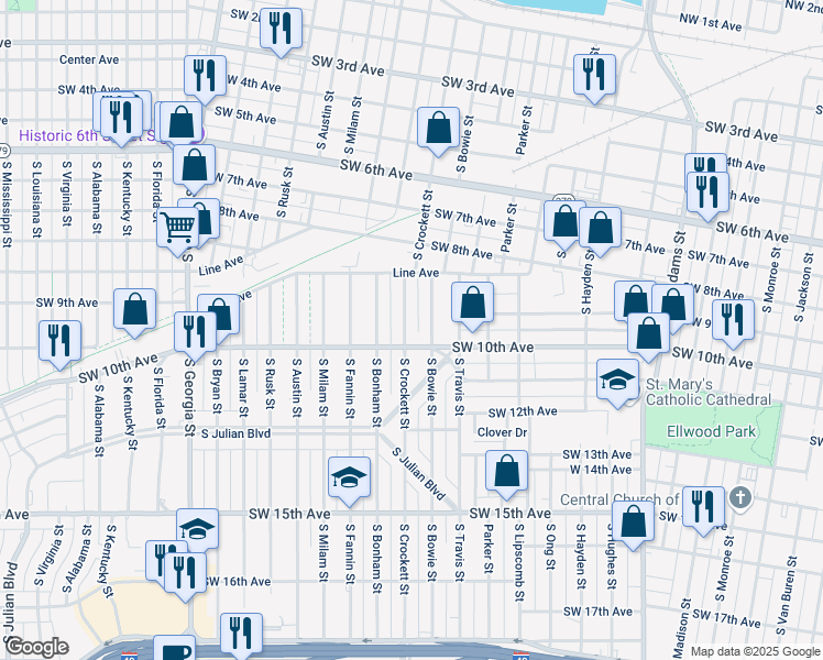 map of restaurants, bars, coffee shops, grocery stores, and more near 925 Crockett Street in Amarillo