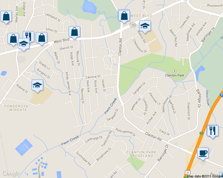 map of restaurants, bars, coffee shops, grocery stores, and more near in Charlotte