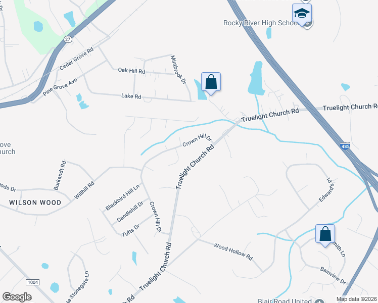 map of restaurants, bars, coffee shops, grocery stores, and more near 9517 Truelight Church Road in Mint Hill
