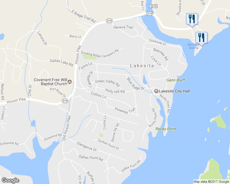map of restaurants, bars, coffee shops, grocery stores, and more near 2317 Holly Hill Road in Soddy-Daisy