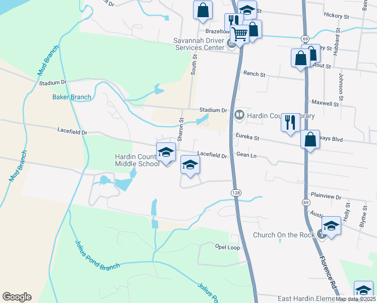 map of restaurants, bars, coffee shops, grocery stores, and more near 169 Lacefield Drive in Savannah