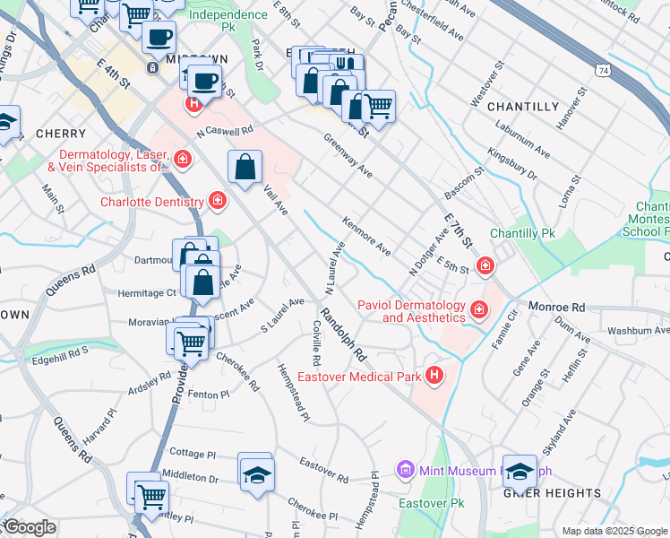 map of restaurants, bars, coffee shops, grocery stores, and more near 236 North Laurel Avenue in Charlotte