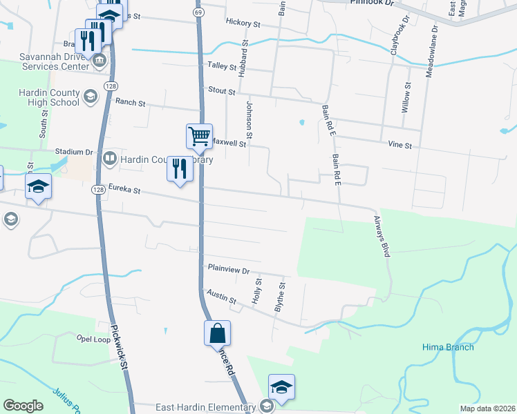 map of restaurants, bars, coffee shops, grocery stores, and more near 1809 Airways Boulevard in Savannah