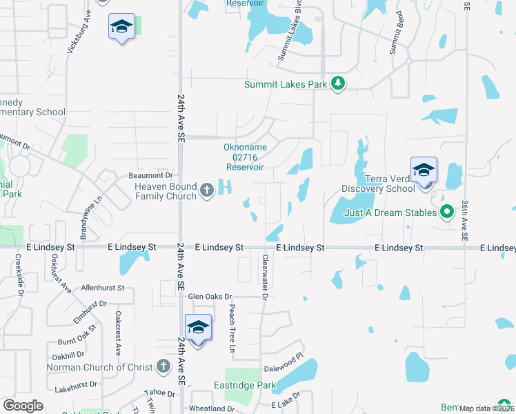 map of restaurants, bars, coffee shops, grocery stores, and more near 2704 Dunham Drive in Norman