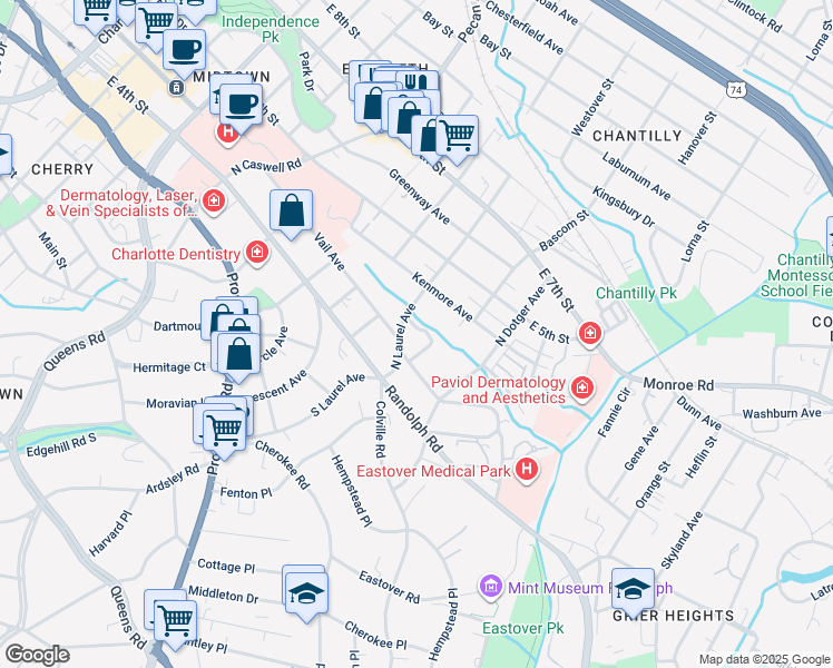 map of restaurants, bars, coffee shops, grocery stores, and more near 236 North Laurel Avenue in Charlotte
