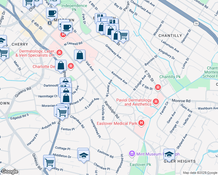 map of restaurants, bars, coffee shops, grocery stores, and more near 236 North Laurel Avenue in Charlotte
