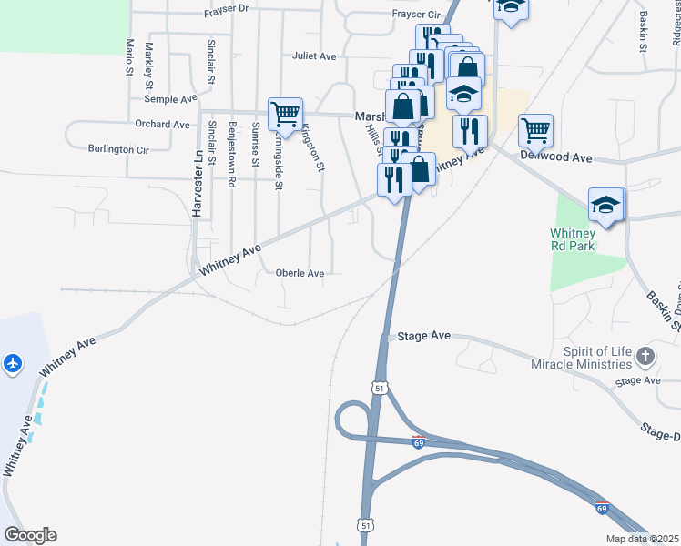 map of restaurants, bars, coffee shops, grocery stores, and more near 2962 Kingston Street in Memphis