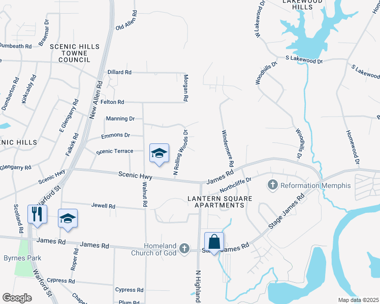 map of restaurants, bars, coffee shops, grocery stores, and more near 3549 Partridge Cove in Memphis